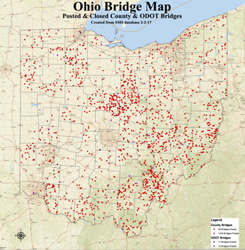 Map of Posted and Closed County and ODOT Bridges in Ohio